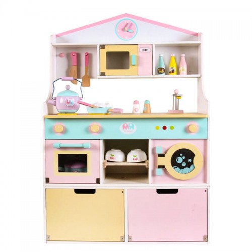 Kuchnia dla dziecka Malowany Las Drewniana Z Akcesoriami I Światłem Duża Pastelowa – Zabawka