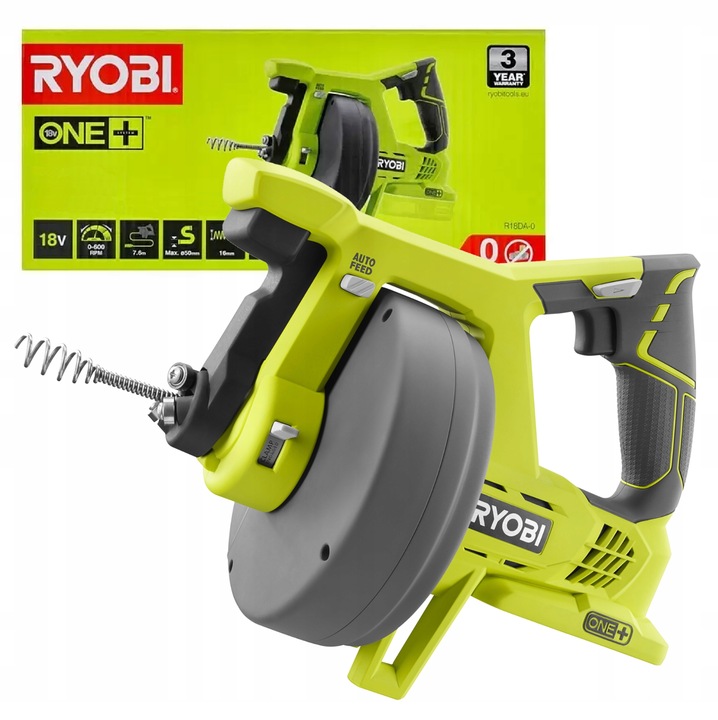Akumulatorowy przepychacz do rur Ryobi 7,6 m x 16 mm
