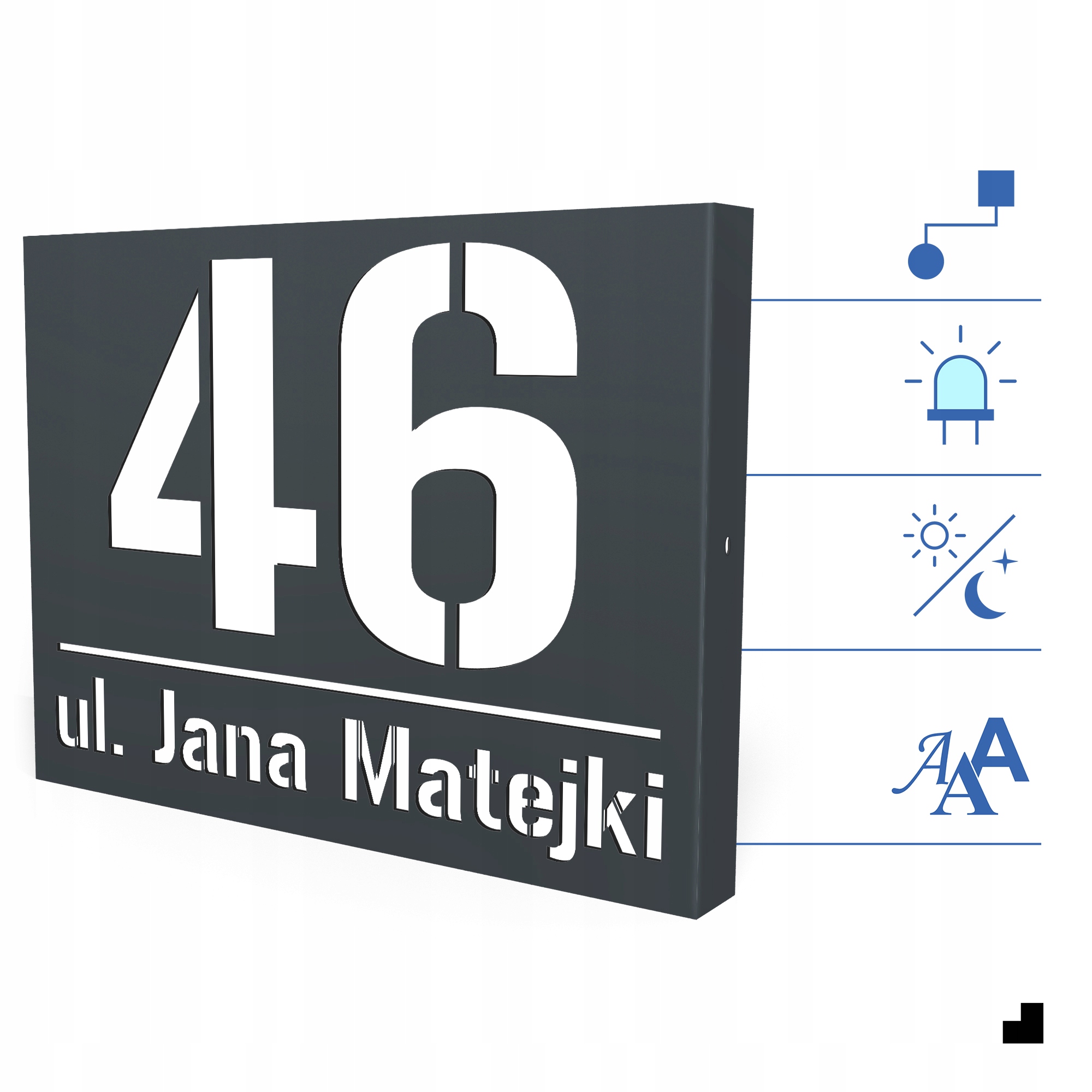 Podświetlany numer na dom Printima