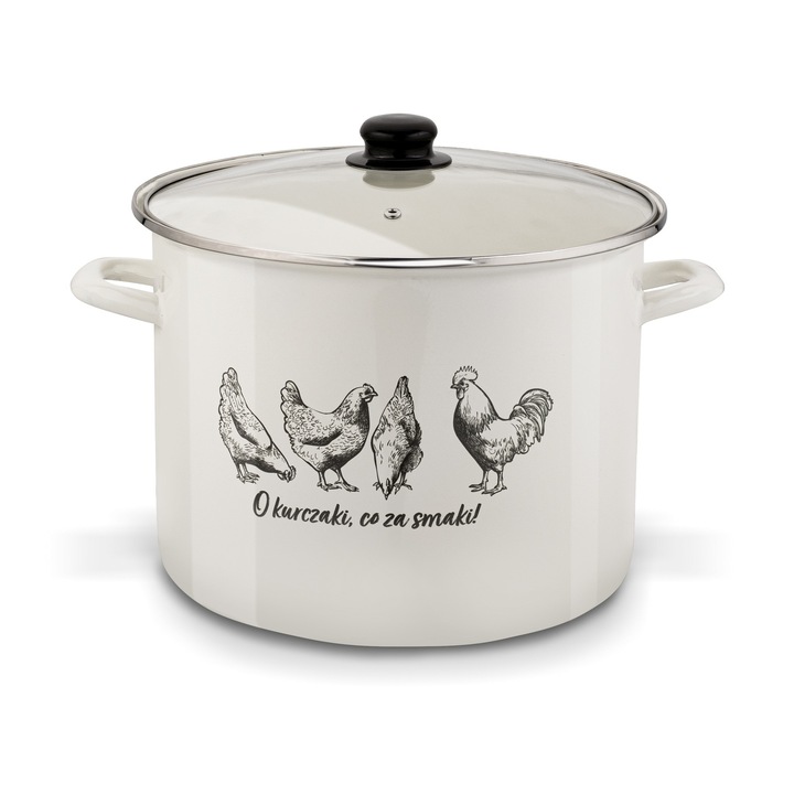 GARNEK Emaliowany z POKRYWKĄ Szklaną DUŻY Stalowy Tadar 12L 30cm